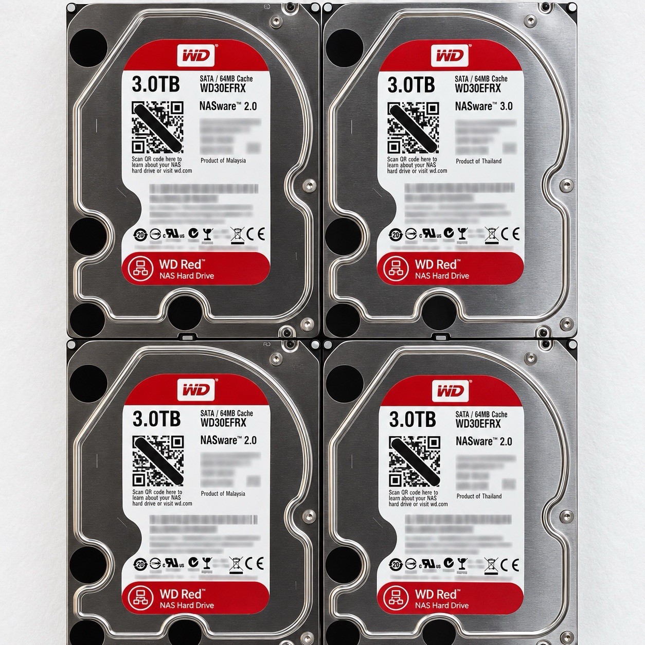 Lot of 4 Western Digital WD Red 3TB WD30EFRX Internal NAS SATA Hard Drives