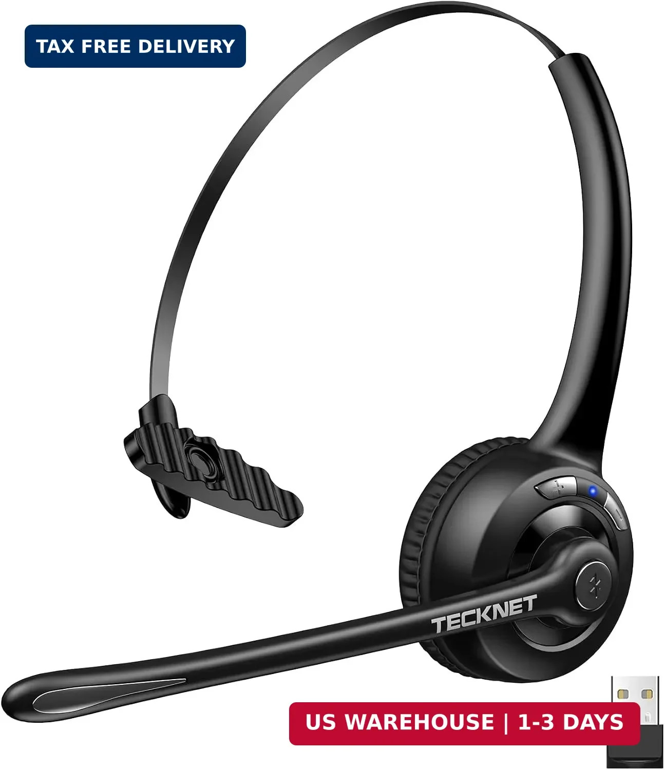 TECKNET Wireless Headset (USB Dongle), Bluetooth Headphones with Noise Cancellin