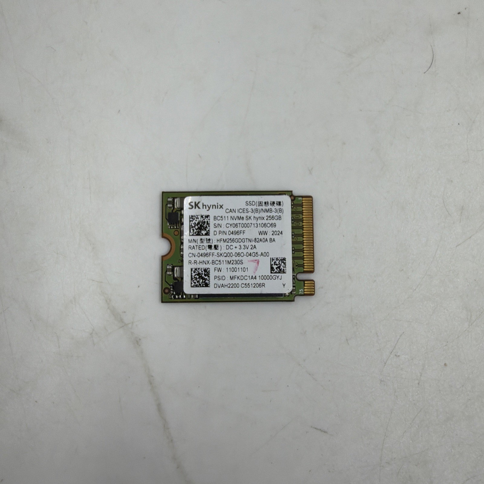 SK Hynix BC511 HFM256GDGTNI-82A0A 256 GB NVMe 30mm Solid State Drive 87% Health