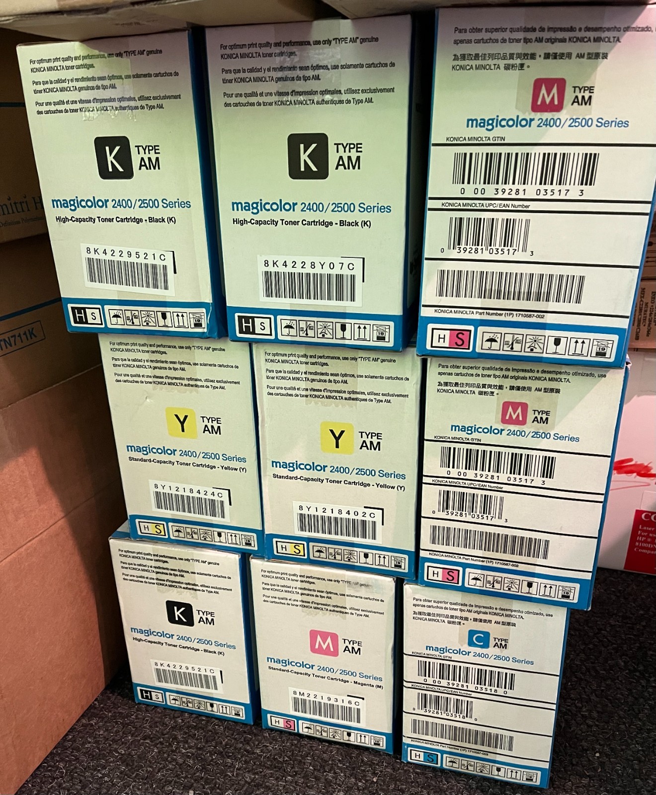 Lot of 9  Konica Minolta Magicolor 2400 2500 Bk (HY) CMY (SY) TONER Cartridges