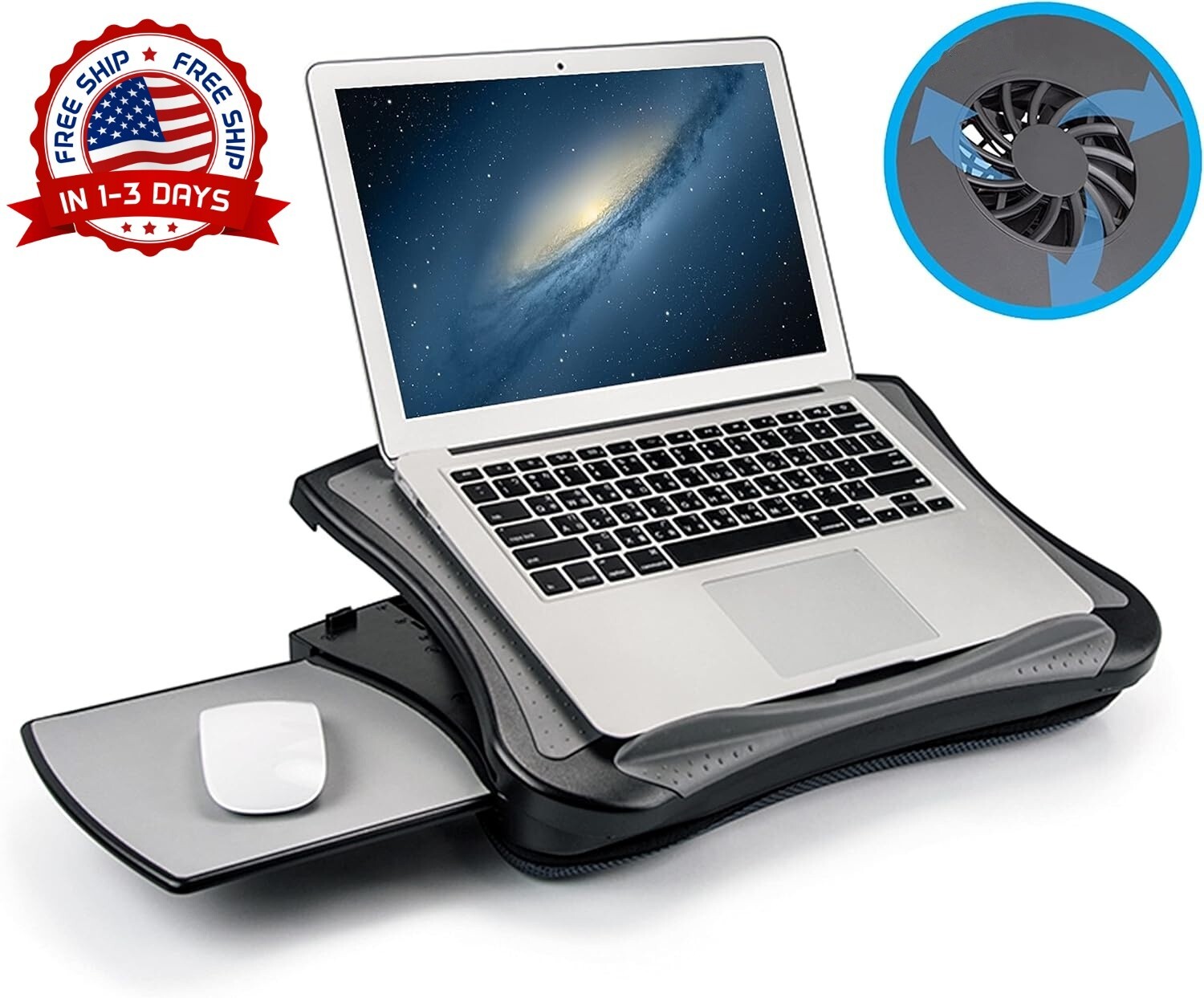 Soporte Para Portátil Con Alfombrilla De Ratón, Cojín Y Ventilador USB ERGONÓMIC