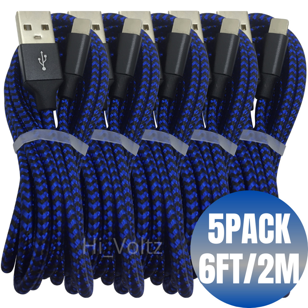 5 Pack Bulk Braided USB Cable 6Ft Lot For iPhone Charger iPad Fast Charging Cord