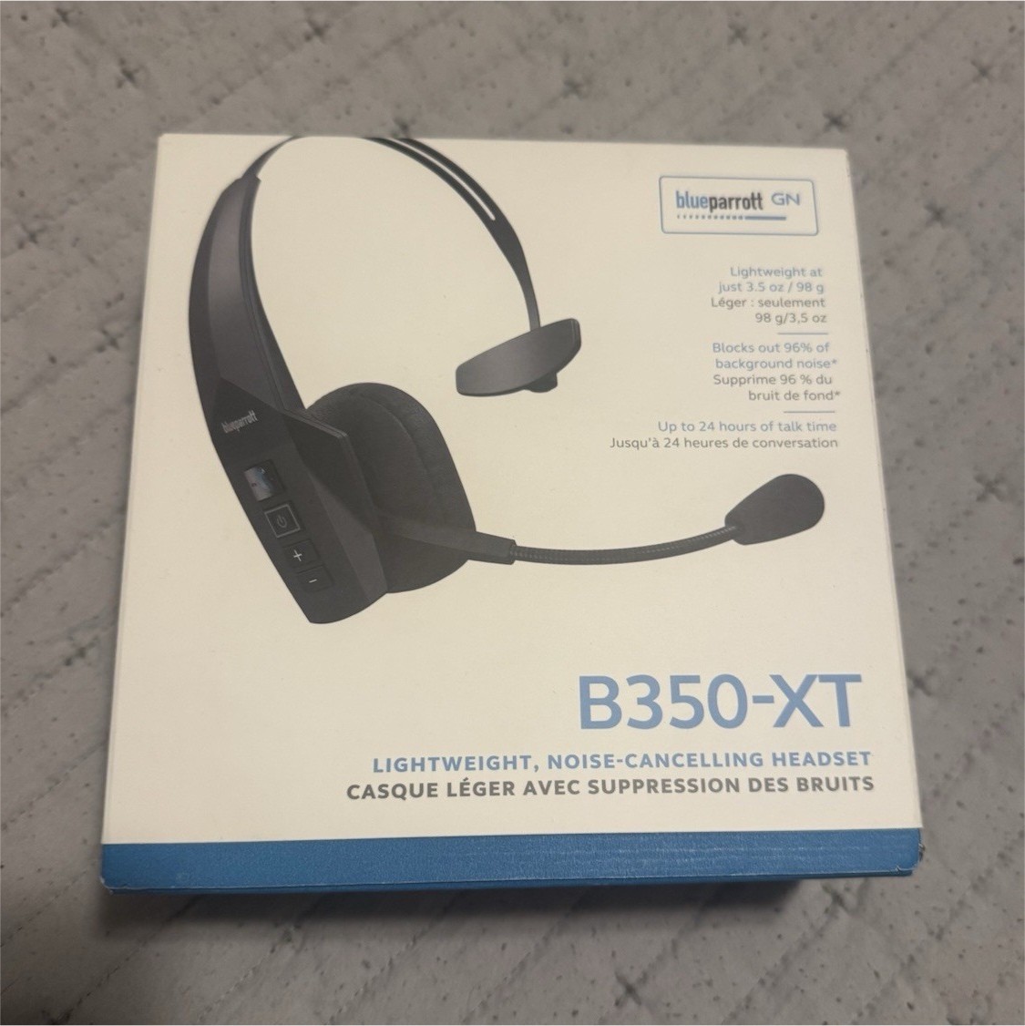 BlueParrott B350-XT Bluetooth Noise Cancelling Boom Mic Headset, Single, Black