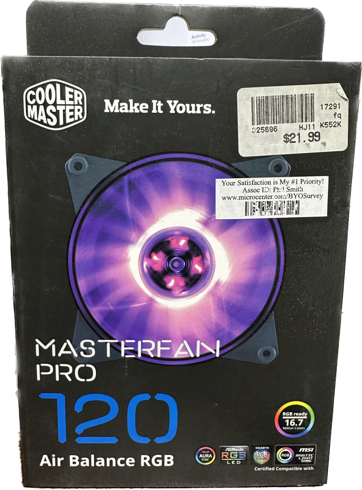 Cooler Master Master fan Pro 120 Air Balance RGB LED PC Fan 42.7CFM 12VDC 0.32A