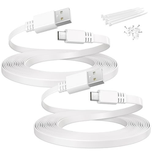 Flat Micro USB Power Extension Cable 20FT/6M White 2 Pack