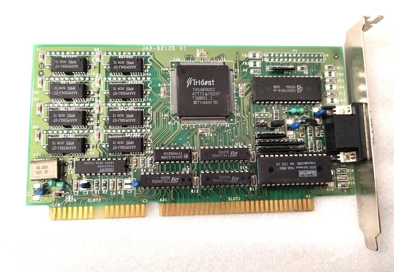 VINTAGE JAX-8212B V1 TRIDENT TVGA8900C 1 MEG  16-BIT ISA VGA CARD  MX148