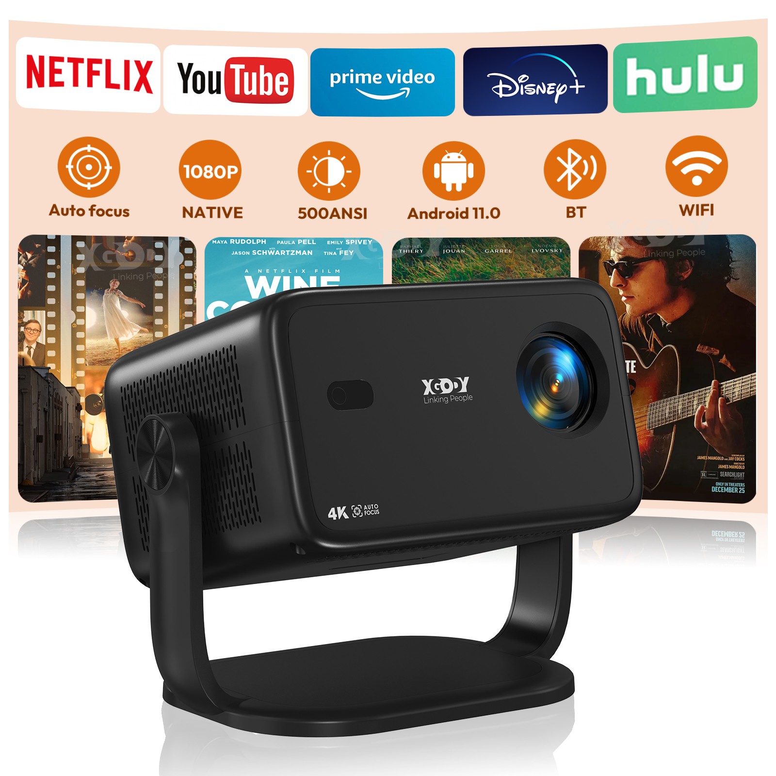 4K Smart Projector 18000 Lumen LED 1080P WiFi Bluetooth UHD Home Theater US
