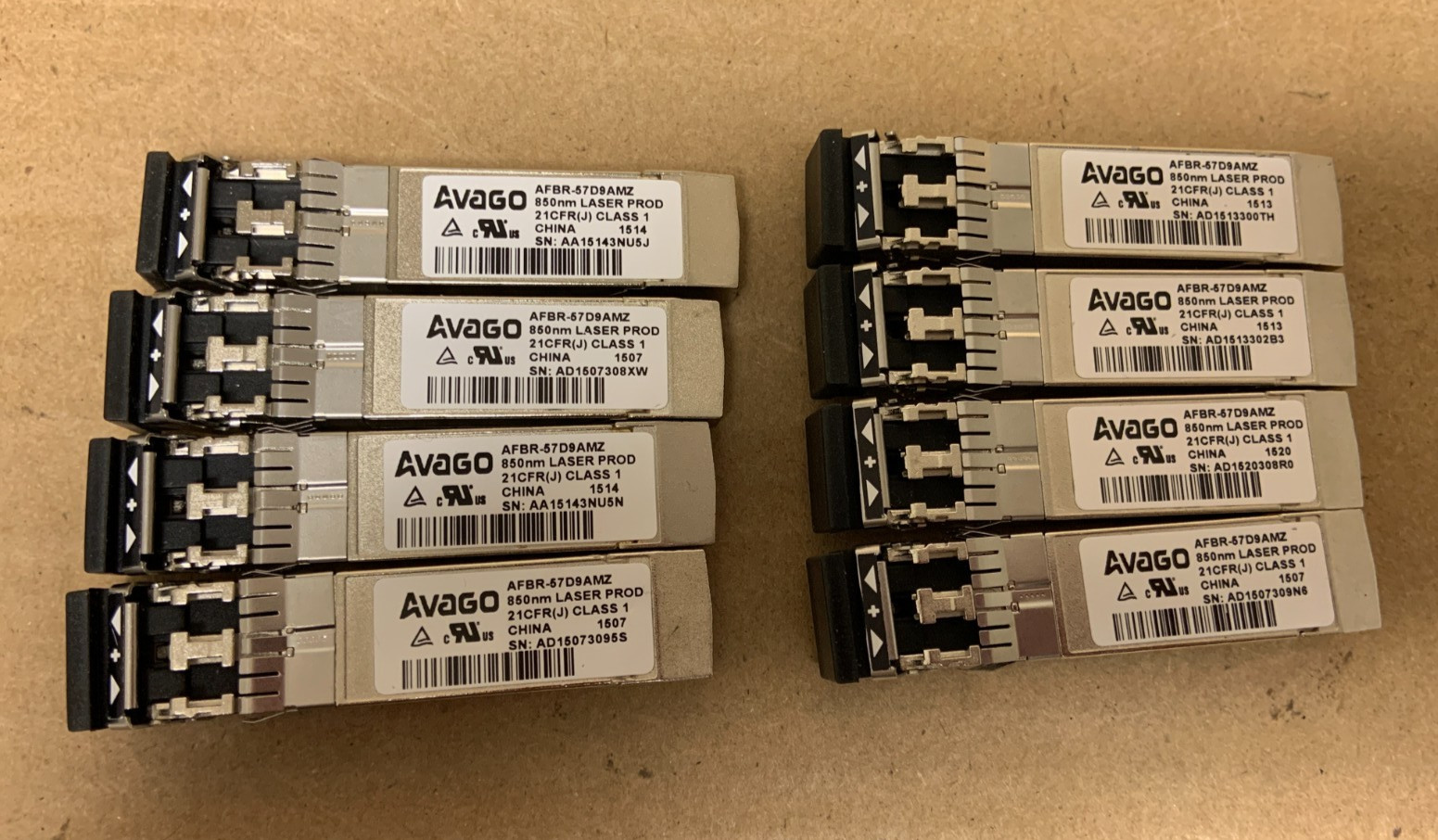 8x  Avago AFBR-57D9AMZ 8GB 850nm SW Fiber Channel SFP Optical Transceiver