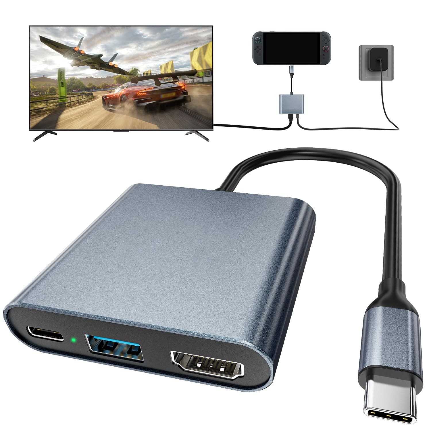 Switch 2 Dock,Portable USB C Docking Station with LAN Model, Black