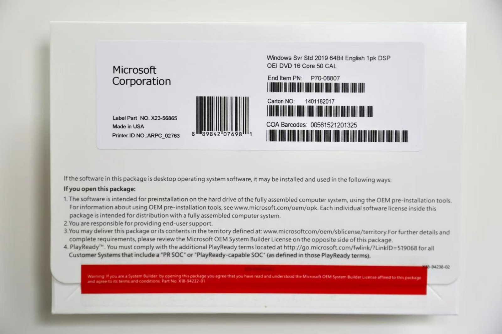 Win Server 2019 Standard x64 bit- 16 Core 50 CAL [Brand New] .