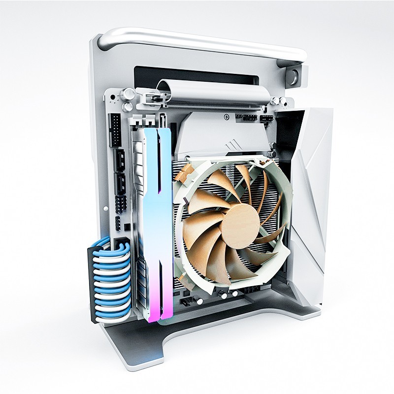 SOC-KF-D CNC Aluminum Mini ITX Open Frame PC Case w/ PCIe 4.0 Riser Cable Silve