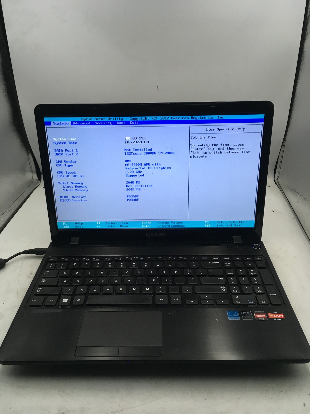 SAMSUNG NP365E5C - BOOTS TO BIOS - AMD A6 4400M - 2GB RAM - 15" - NO OS -READ-BB