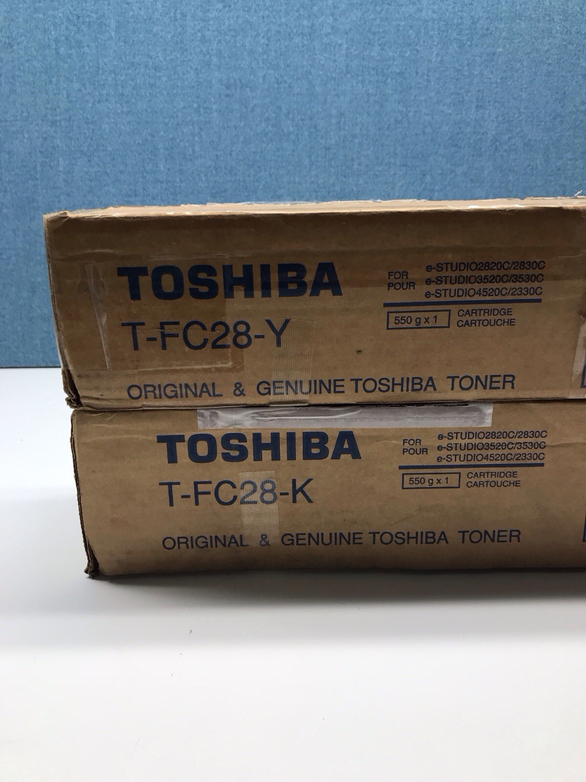 Lot of 2 Toshiba (1x T-FC28-K Black), (1x T-FC28-Y Yellow) Toner Cartridges