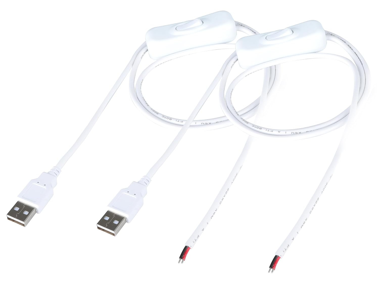 DC 2-Pin USB Cable with On/Off Switch USB 2.0 a Male Plug 2 Pin 2 Bare Wire