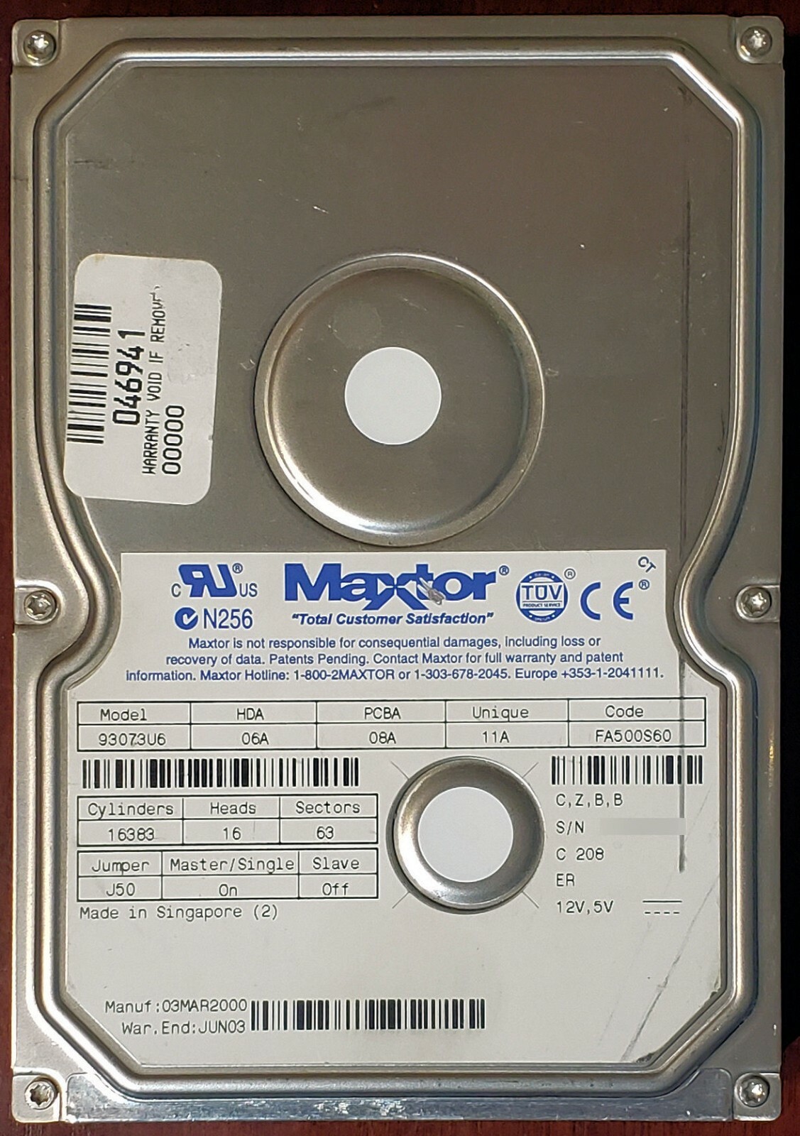 Maxtor 93073U6 30GB 3.5-in IDE Hard Drive/HDD, 06A, 08A, 11A, FA500S60, Refurb