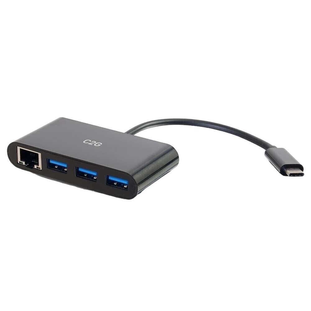 NEW C2G 29747 USB-C to Ethernet Adapter with 3-port Hub - Black