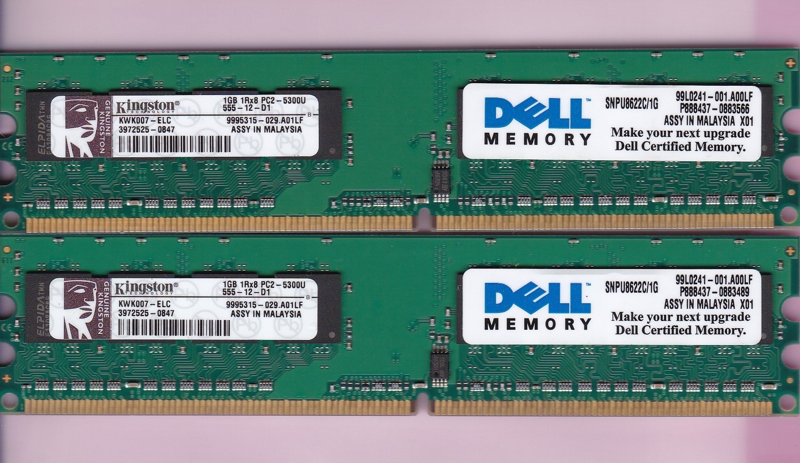 2GB 2x1GB PC2-5300 KINGSTON KWK007-ELC Dell SNPU8622C/1G DDR2-667 Ram Memory Kit