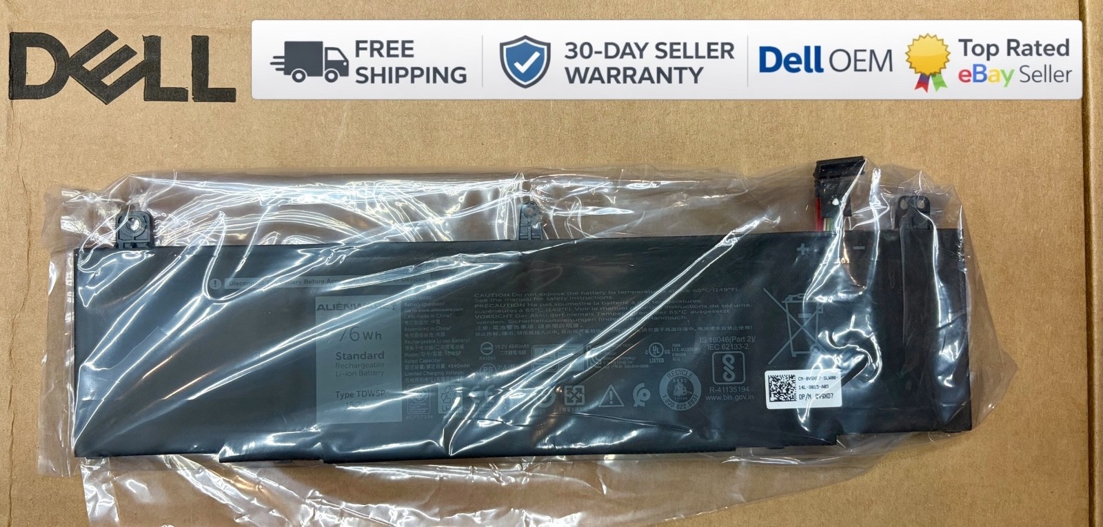 NEW Genuine Dell Battery  V9XD7 JFWX7 TDW5P For AlienWare 13 R3 4 Cell 76Wh