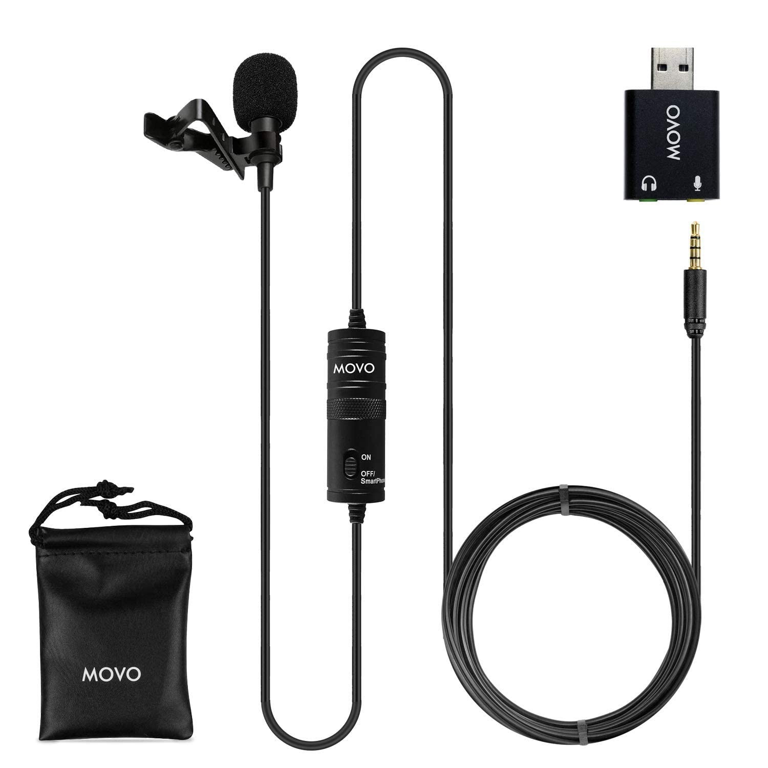 Movo LV1USB Lavalier Microphone for Camera, Lapel for iPhone and Android Smar...