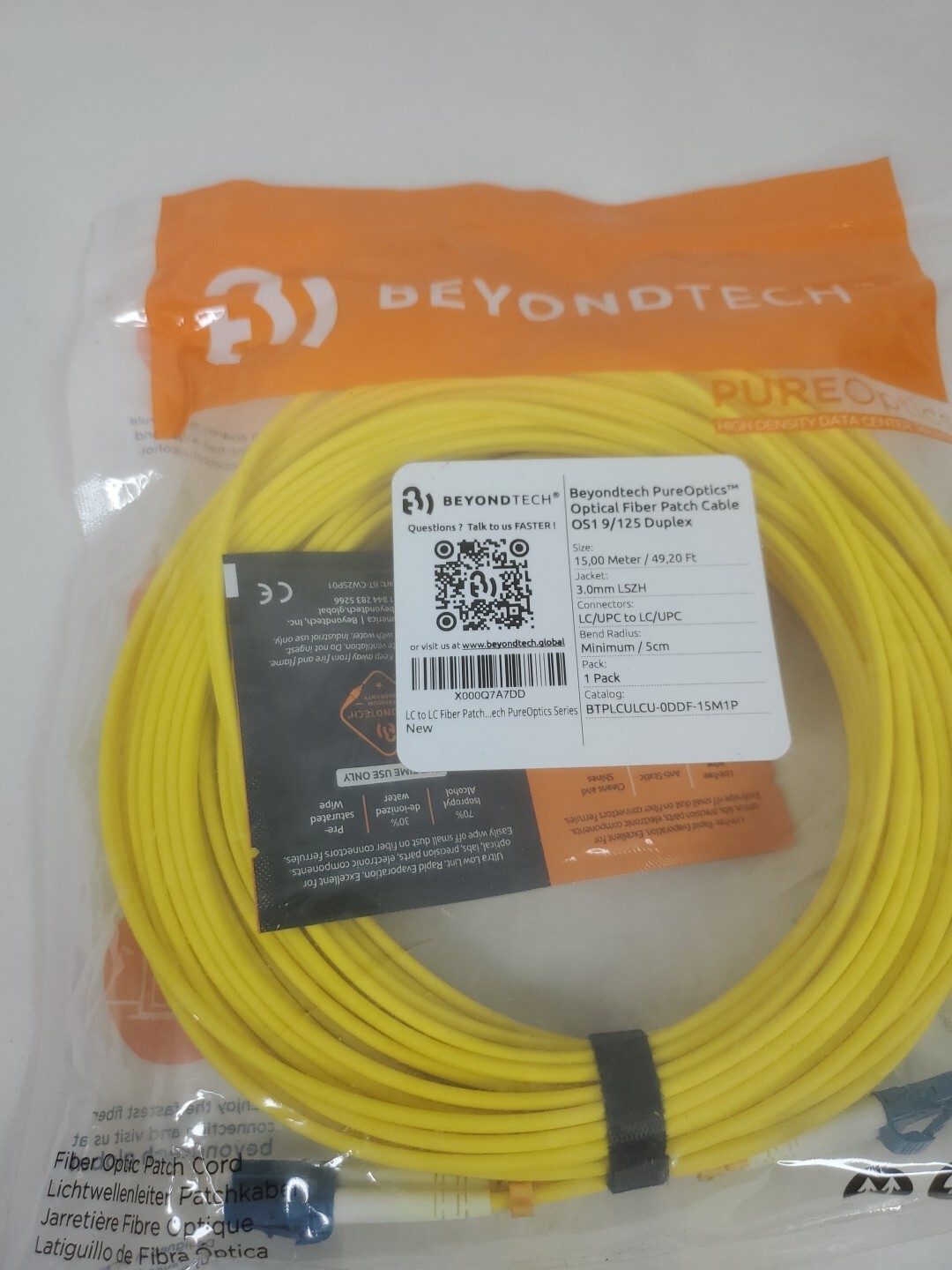 BEYONDTECH LC to LC Fiber Patch Cable Single Mode Duplex - 15m (49.2ft) -...