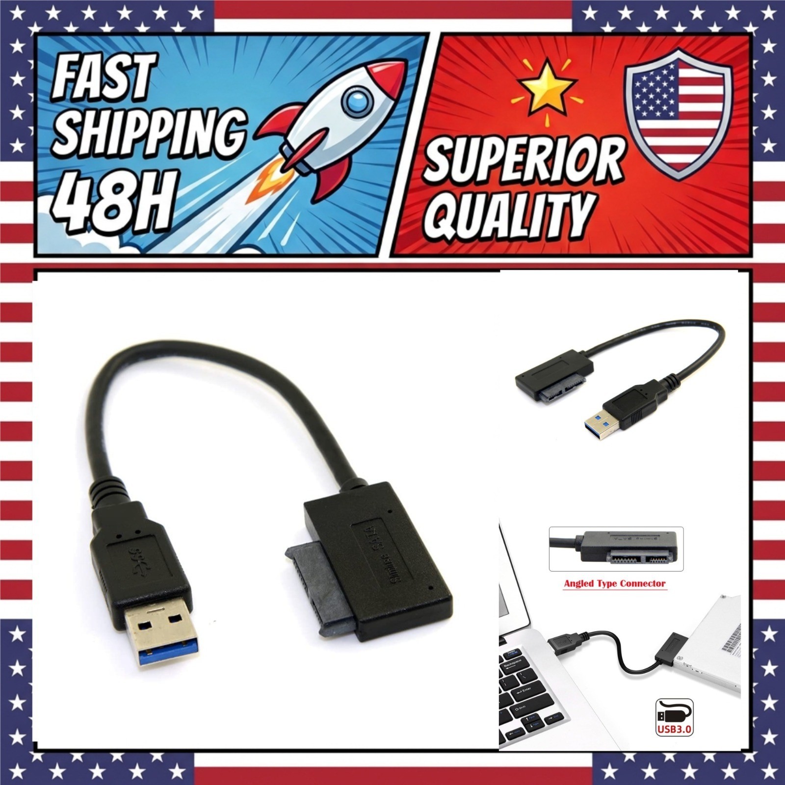 JSER USB 3.0 to Slimline SATA 13Pin Adapter Cable 5Gbps for Laptop CD/DVD Drive