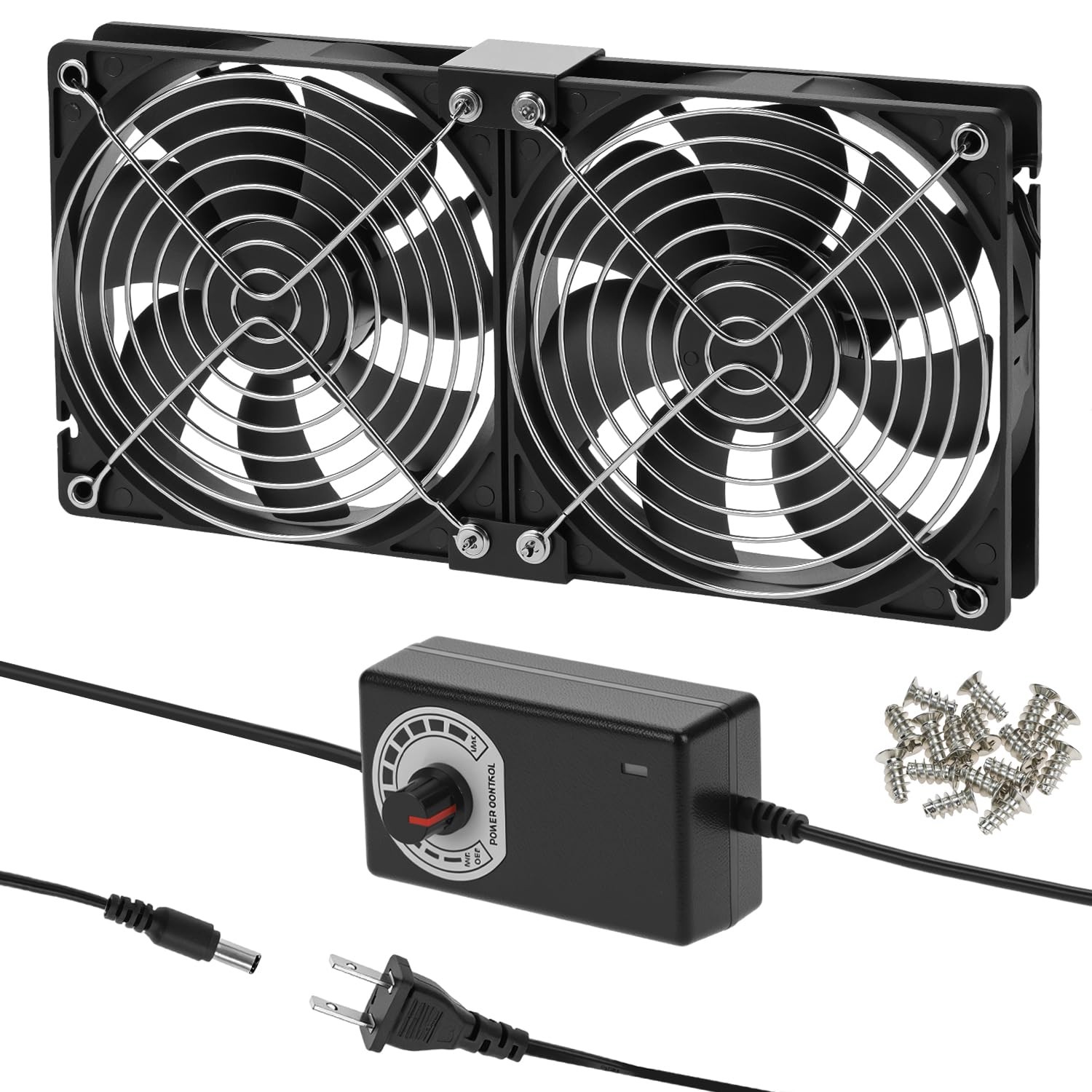2 X 120Mm 240Mm Computer Fan with 110V-240V AC Plug, Speed Controller 3V