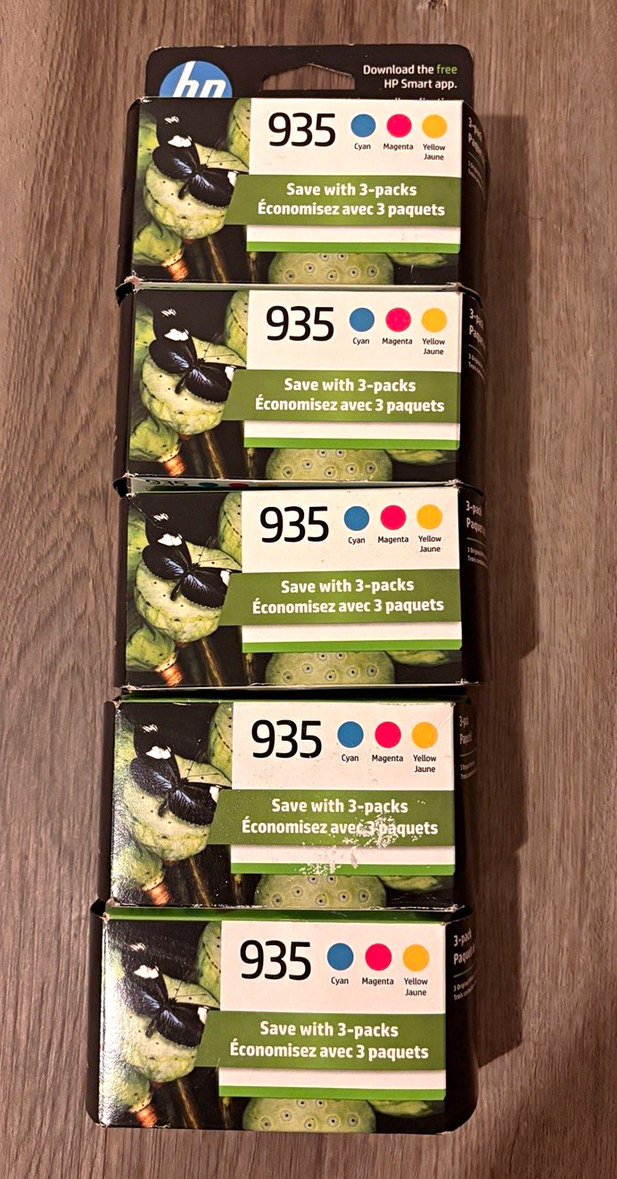HP 935 Genuine Original Inkjet Ink Cartridges CMY 3-Pack, Lot of 5 Boxes