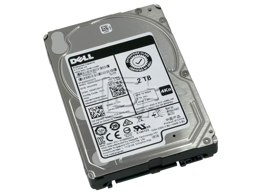 Dell Enterprise GH86F / Seagate ST2000NX0373 2TB 2.5" 12Gbps 7200RPM 4Kn SAS HDD
