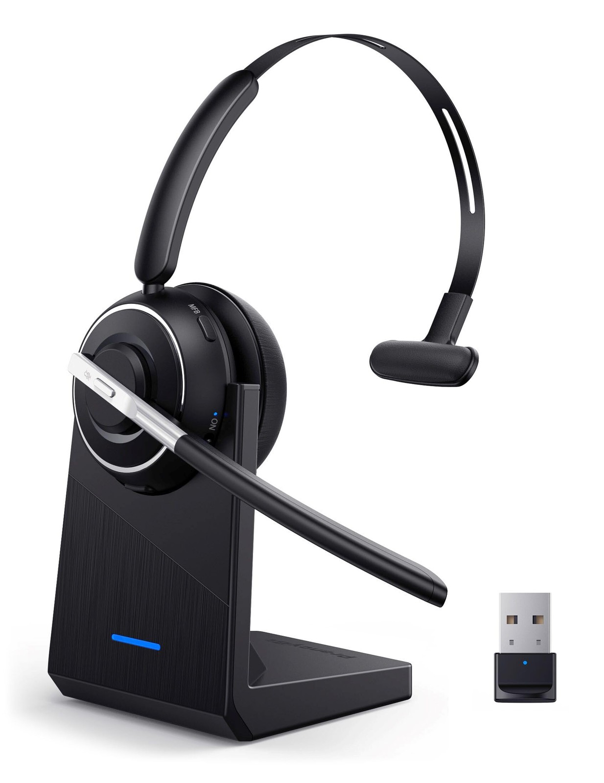 Auriculares Bluetooth V5.2 Con Base De Carga Y Boton De Silencio Para PC