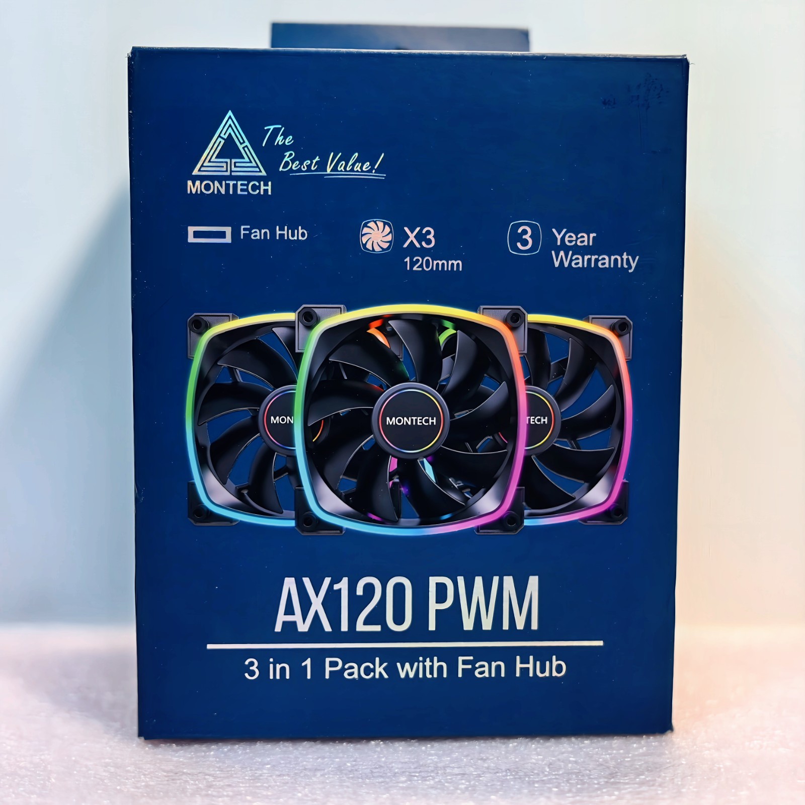 Montech AX120 Dynamic Bearing 120mm RGB Case Fans with HUB - 3 FAN PACK - BLACK