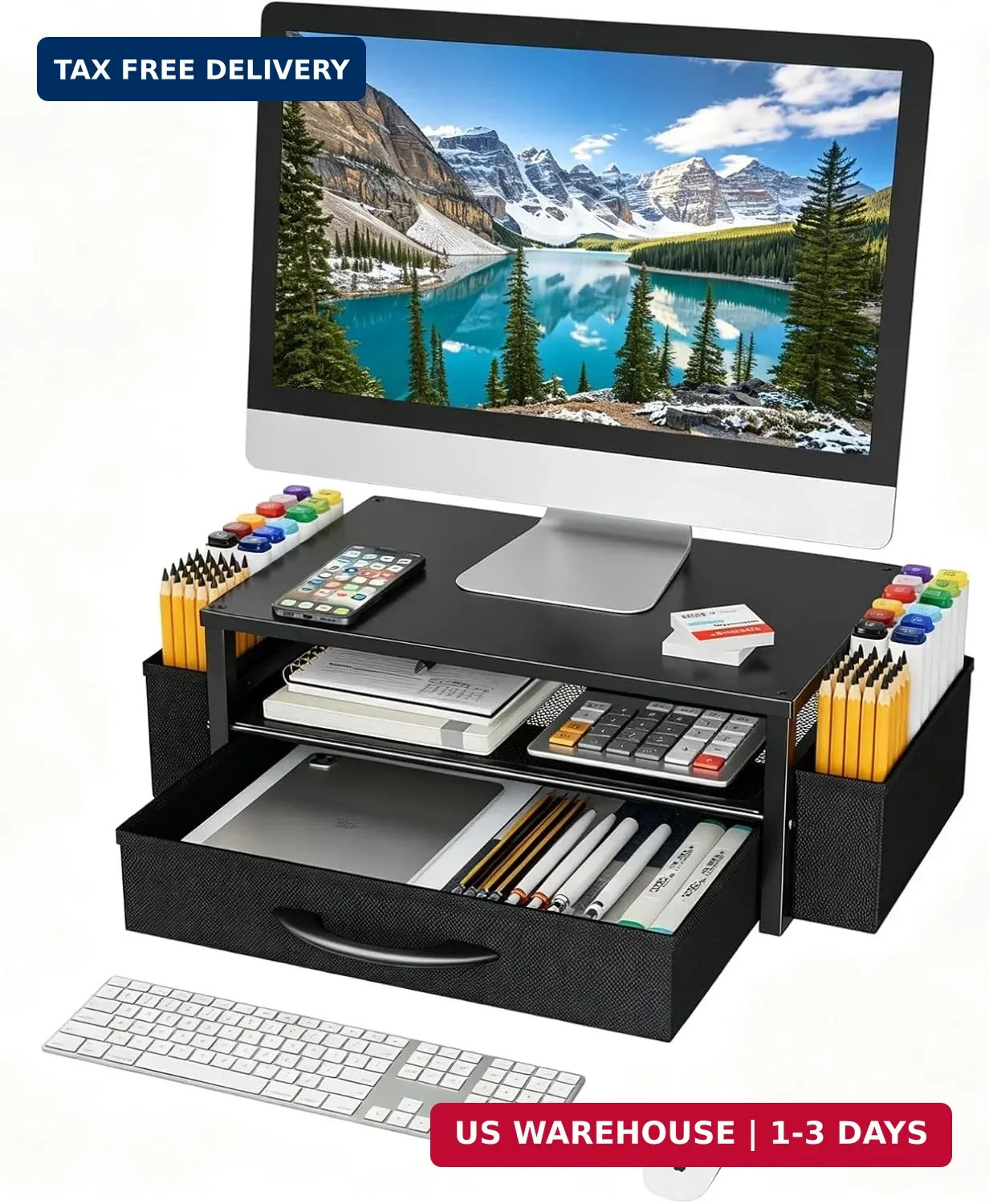 Ekisemio Desk Organizer and Accessories, 2-Tier Computer Monitor Stand Riser wit