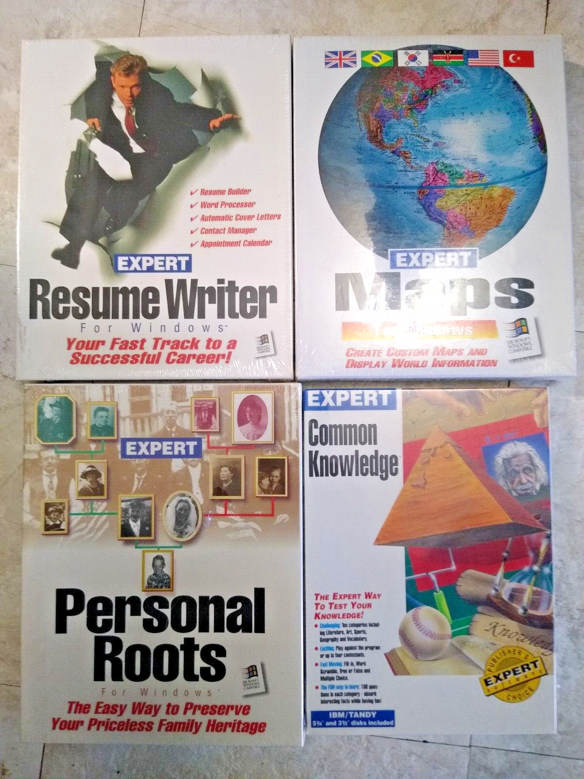NEW 1992 EXPERT COMMON KNOWLEDGE,MAPS,ROOTS,RESUME IBM/TANDY DISKS SOFTWARE LOT