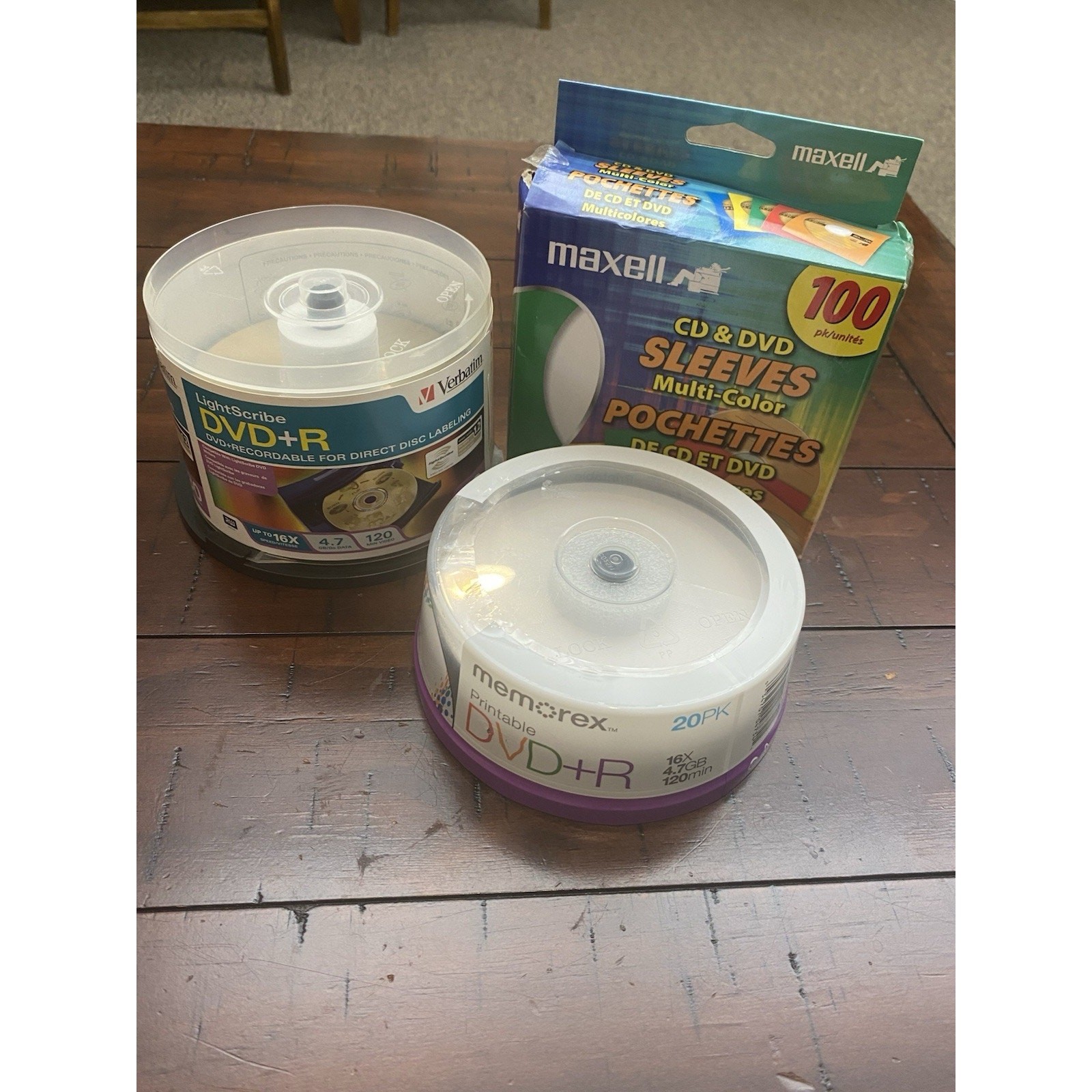 Memorex Printable DVD+R Verbatim LightScribe & Maxell Sleeves Blank Media Lot