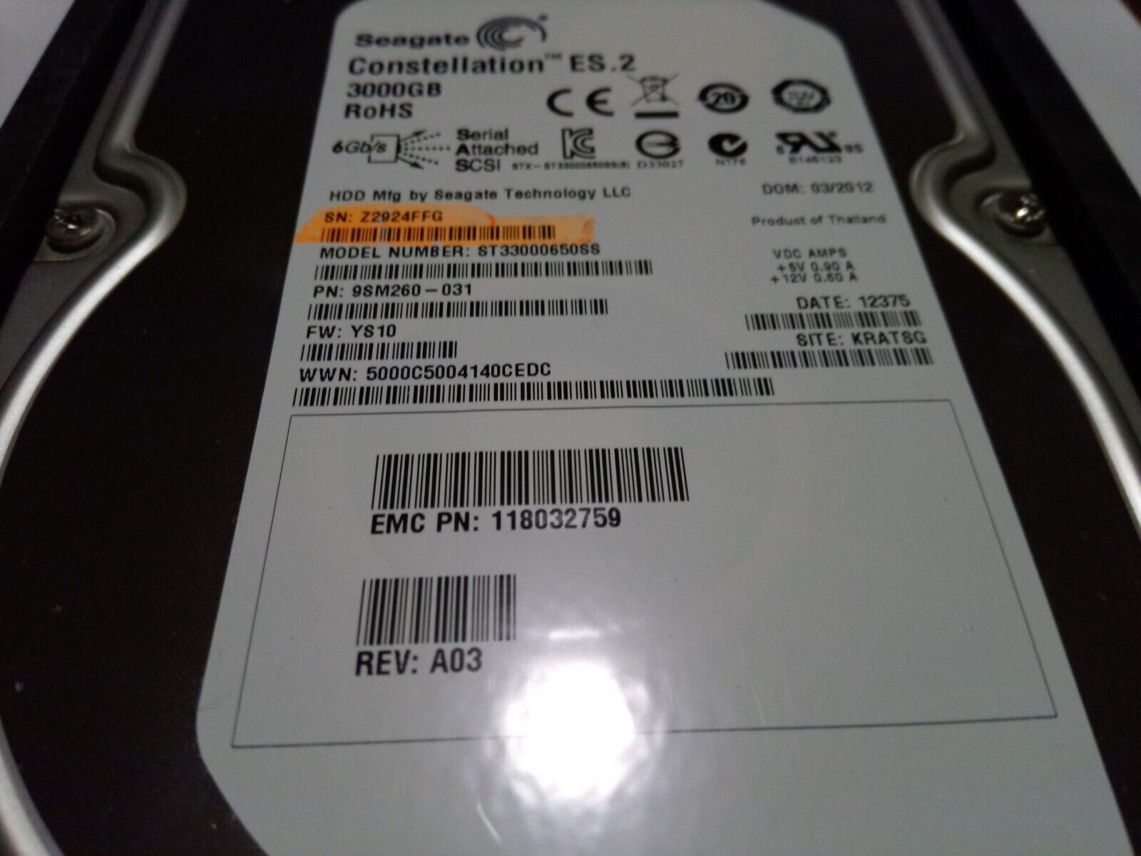 EMC 3TB NL-SAS Hard Drive V3-VS07-030 – 118032759, 005049278, 005049453, 0050492