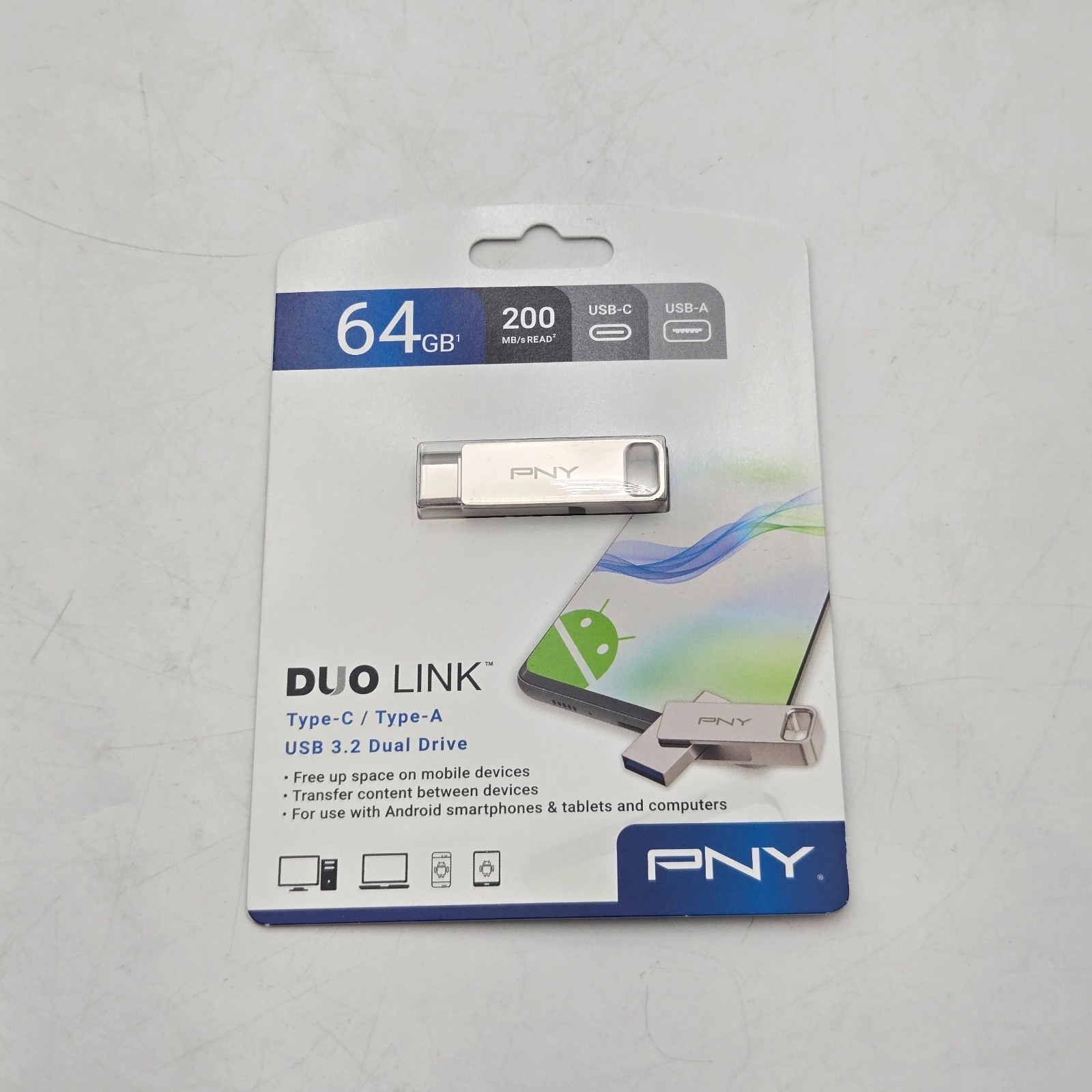 PNY 64GB Duo Link USB-C & USB-A 3.2 Dual Drive 200MB/s - New In Box