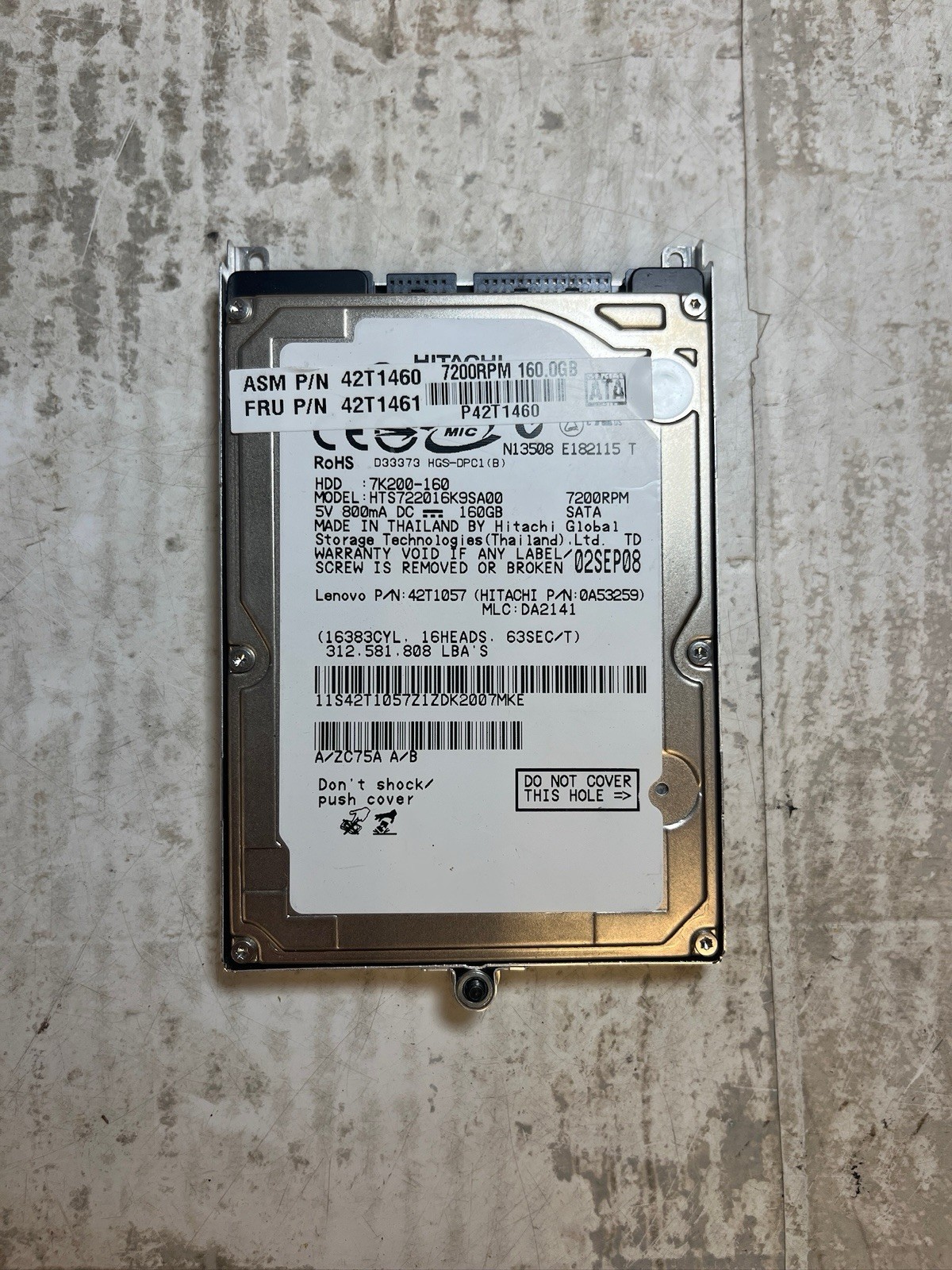 Hitachi HTS722016K9SA00 0A53259 2.5" SATA Hard Drive 160GB Tested Working