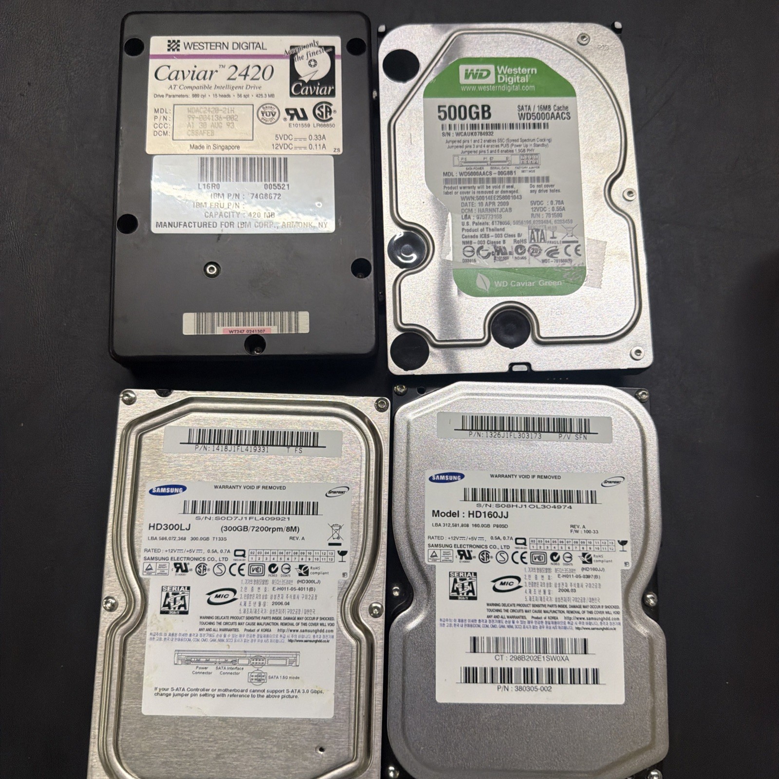 LOT OF 5 Mixed Brand  Hard Drives  Two Samsung and Two Western Digital ( Read )