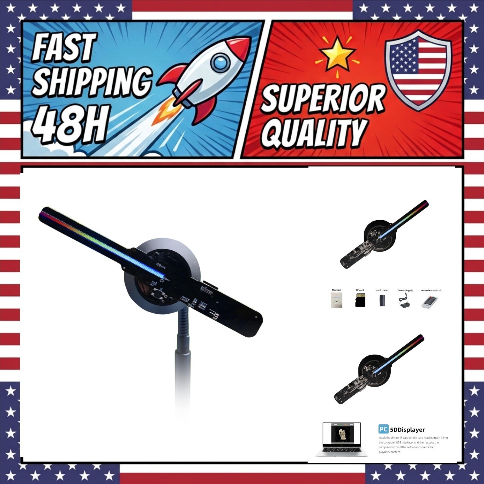 Missyou 3D Hologram Fan Projector - Wi-Fi LED Holographic Display, Black 16CM