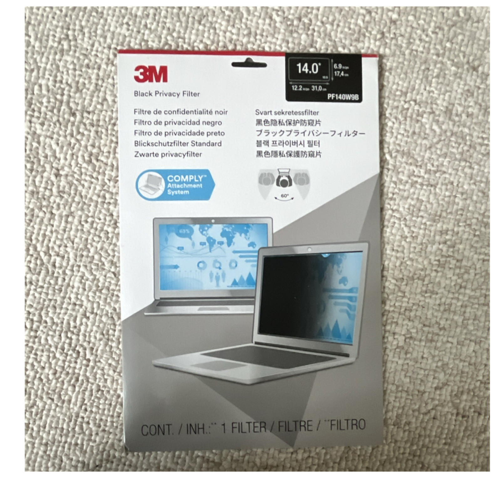3M Black Privacy Filter 14.0 in PF140W9B Universal Laptop Screen