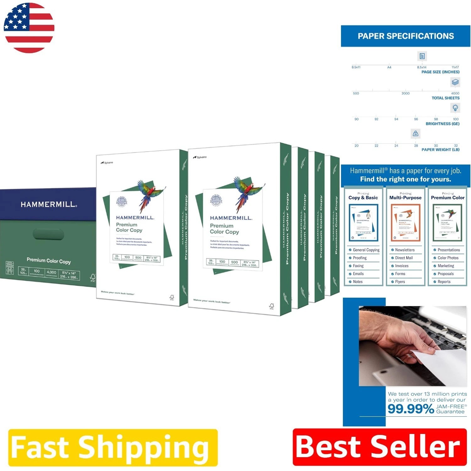 Sustainably Made USA 28lb Color Copy Paper Legal 8.5x14 4000 Sheets