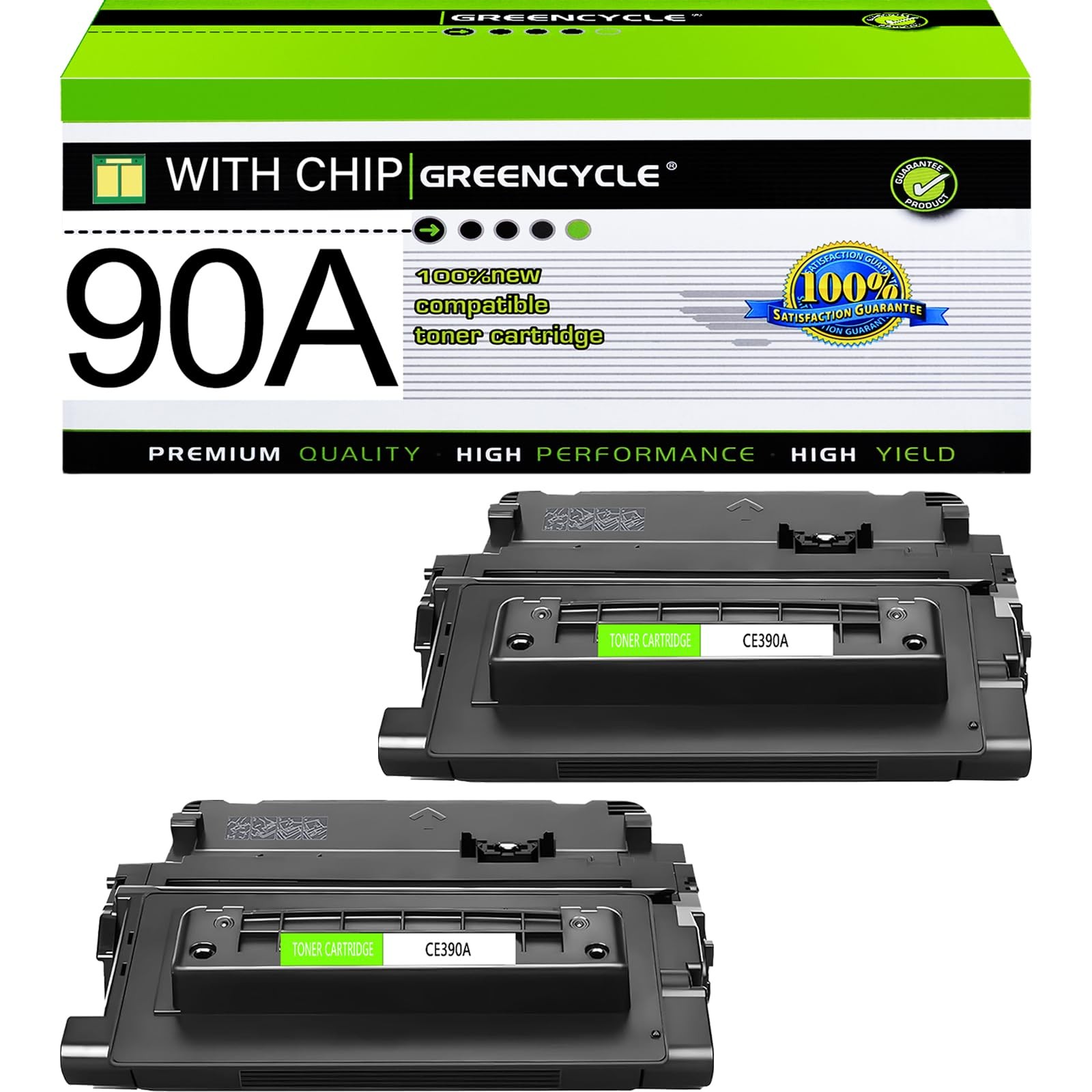 Greencycle 2 Pack Compatible Black Toner Cartridge For Hp Ce390a 10K Yield