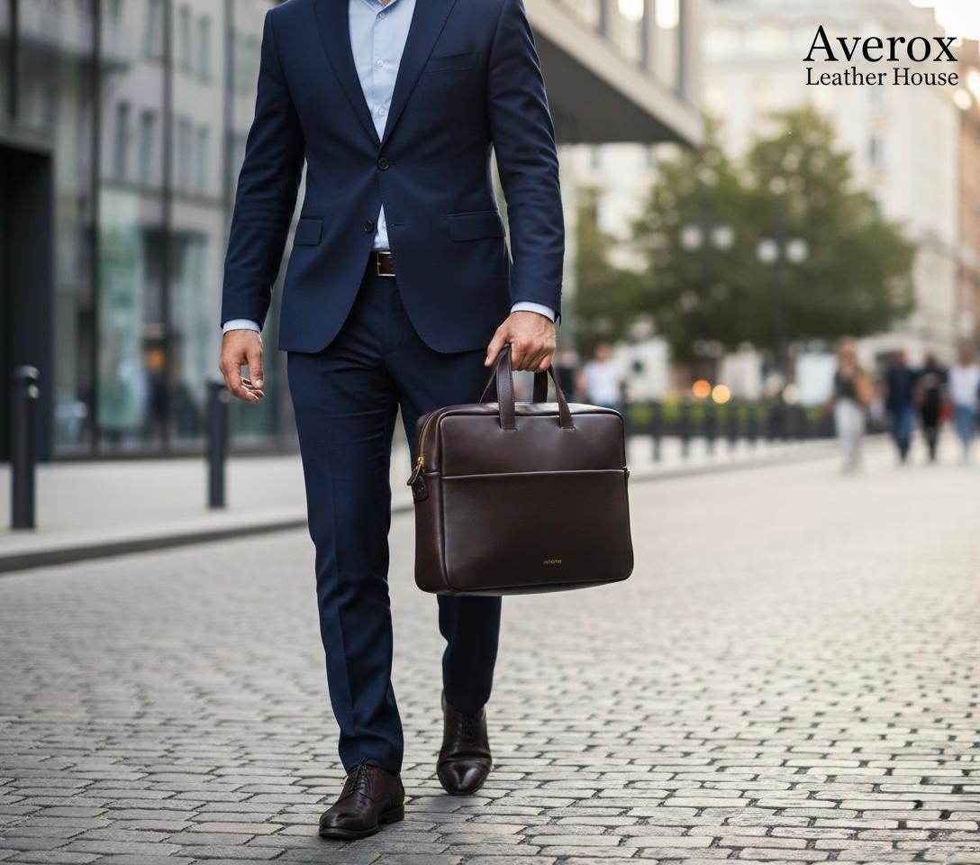 Men Genuine Leather Briefcase Luxury Laptop Bag Slim Executive Work Business