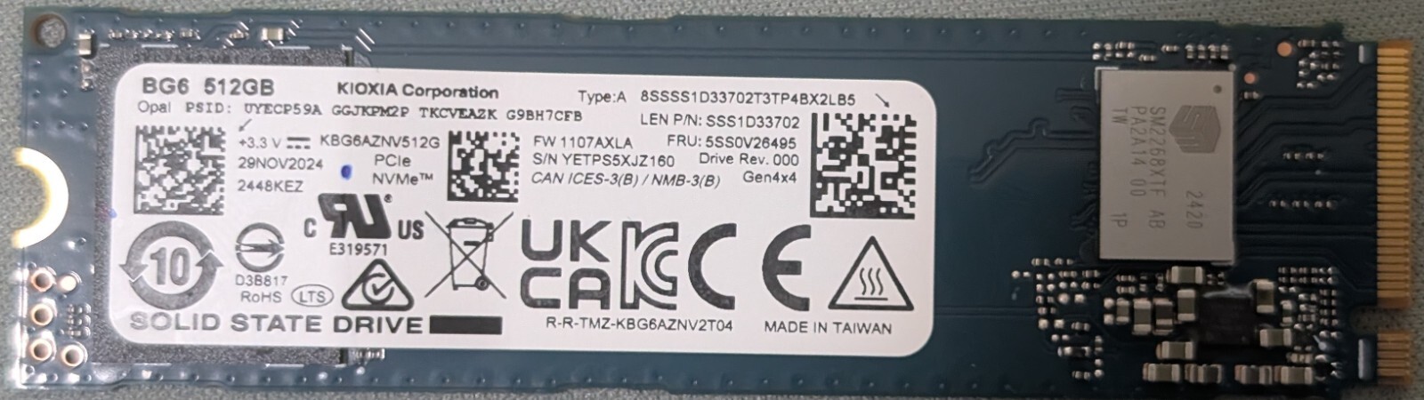 NEW TOSHIBA KIOXIA BG6 Series KBG6AZNV512G 512 GB M.2 2280 PCIe 4.0 x4 (NVMe)