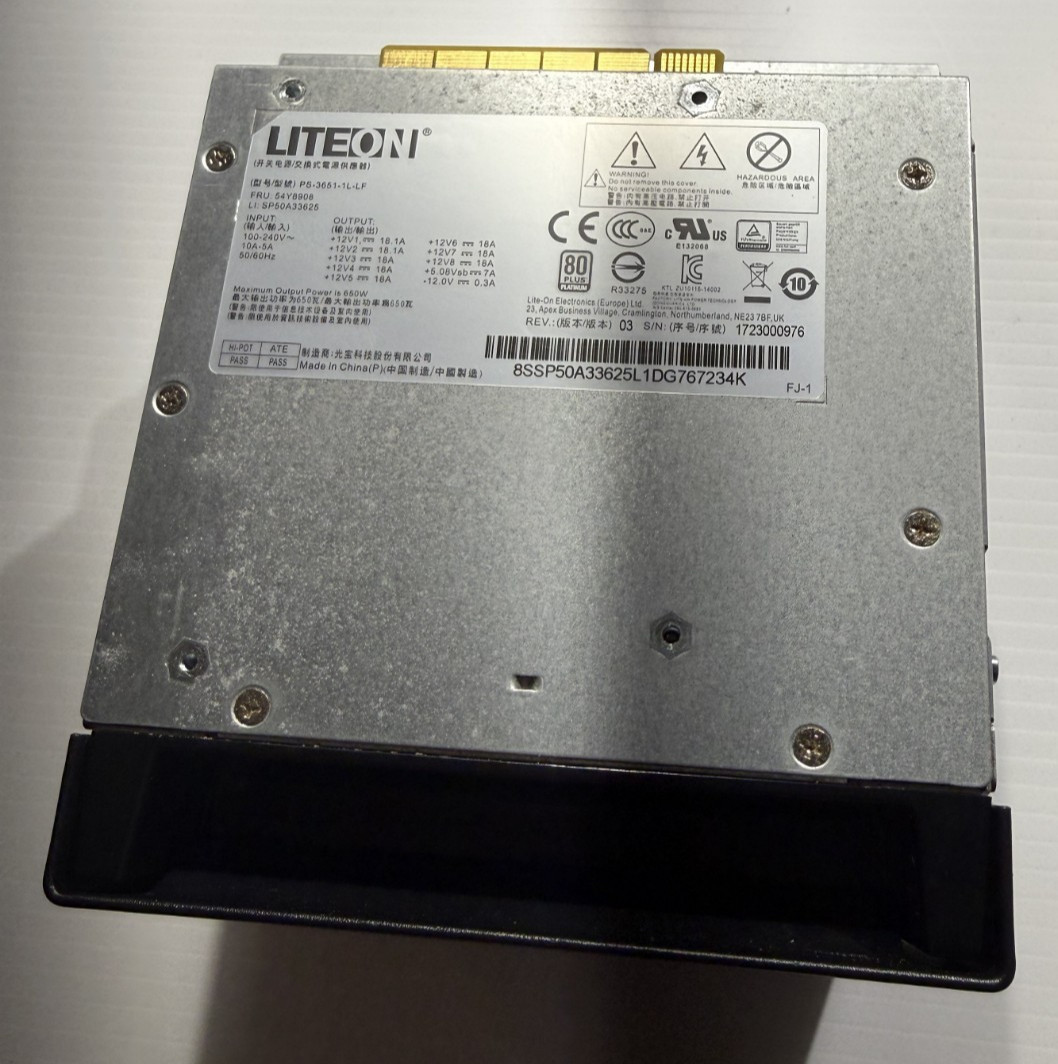 Lenovo/Lite On PS-3651-1L-LF 650W Platinum Power Supply FRU: 54Y8908