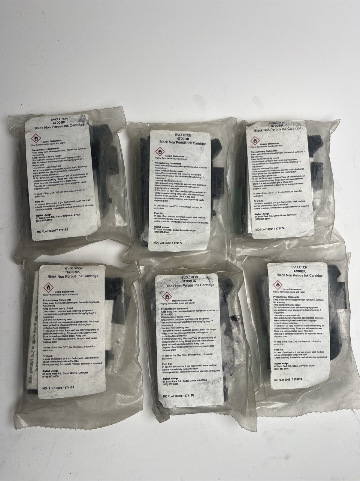 Lot of Six (6) Evolution 4700BK Black Porous Ink Cartridges EXPIRED