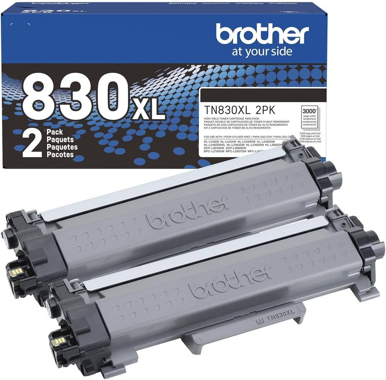 Brother Genuine TN830XL 2-Pack High Yield Toner Cartridges, 3K Pages Each