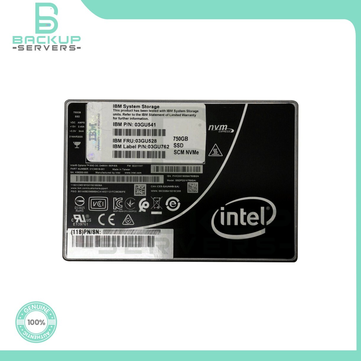 IBM Intel Optane D4800X SSDPD21K750GAI 750GB PCI-e NVMe 2.5" Solid State Drive