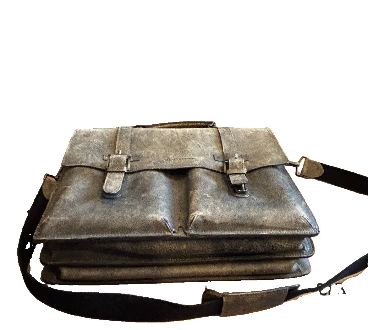 Kenneth Cole Reaction Brown Leather Briefcase with Adjustable Strap Solid
