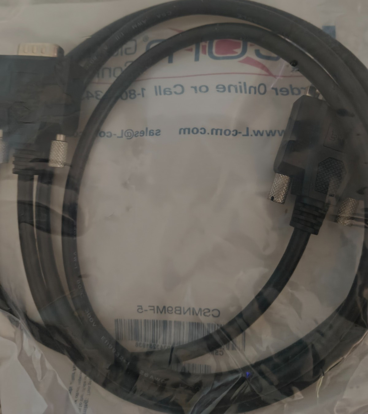 L-Com CSMNB9MF-5 Deluxe Molded D-Sub Cable DB9 Male Female 5ft Serial RS232