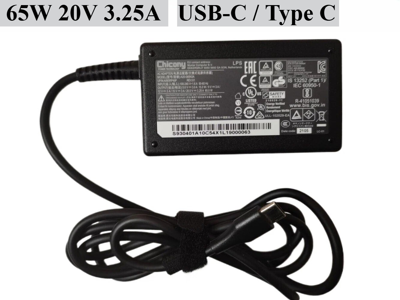Original Chicony 65W USB-C Charger Type C Adapter for MSI Summit E13 A20-065N3A